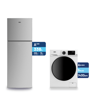 Combo Heladera Inverter BGH 338L Inox BRT330I1A y Lavarropas BGH Inverter Carga Frontal 8kg BWFE08W24AR