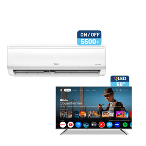 Combo Aire Acondicionado Split Frío/Calor BGH 5600F BS65WCEW y Smart TV BGH 50" QLED 4K B5026US7G