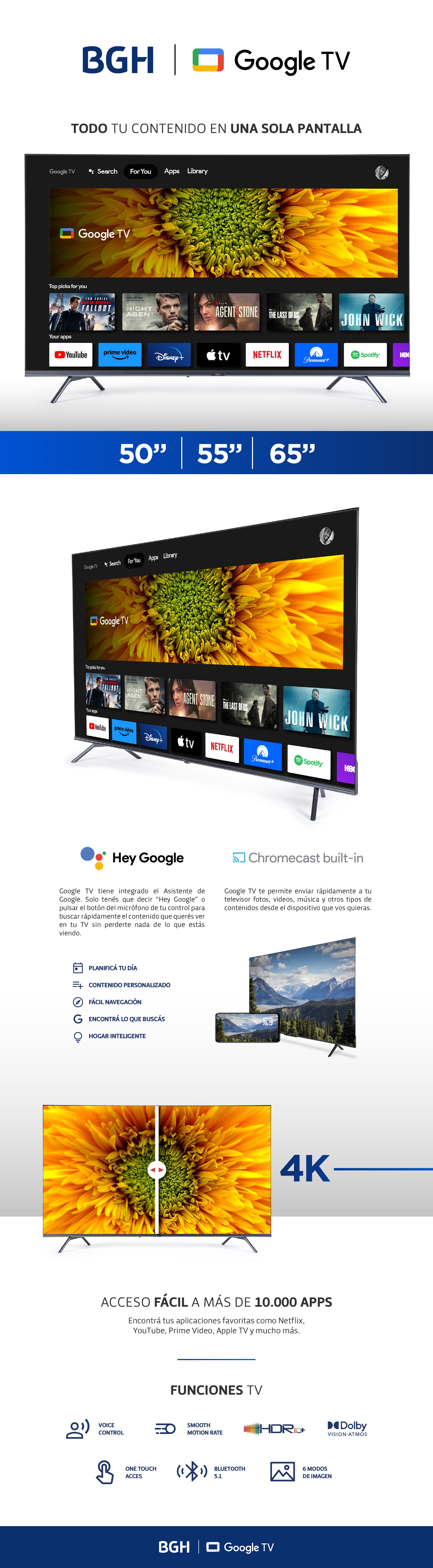 Smart TV 4K UHD 55 BGH Google TV B5523US6G